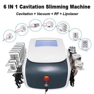 Equipo de cavitación 6 en 1 para adelgazar Lipo Laser Reducción de grasa RF Body Skin Tightening Body Shaping Machine con 5 manijas de trabajo y 8 almohadillas láser