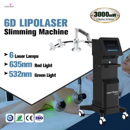 Máquina de eliminación de celulitis con láser Lipo Liposlim Lazer 6 lámparas Terapia de adelgazamiento corporal Luz Láser frío Dispositivo de pérdida de peso para quemar grasa Luces verdes o rojas