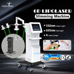 Krachtige 6D Lipo Body Slimming Machine 635 532nm Lipolaser Beauty Equipment Cold Lipolaser Fat Loss verminder cellulitis met 2 jaar garantie