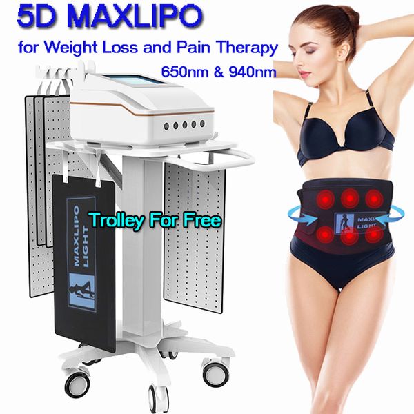 5D Maxlipo Light Lipolaser Máquina delgada Grasa no invasiva Reduce Peso Peso de la cintura delgada Aliviar el dolor de belleza LED infrarroja con 5 almohadillas láser lipo