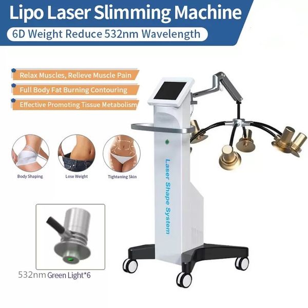 6D Lipolaser Shape Body adelgazante Zerona Lipo Laser Máquina láser de longitud de onda verde no invasiva de 532 nm para reducción de celulitis Tratamiento de dispositivo de eliminación de grasa
