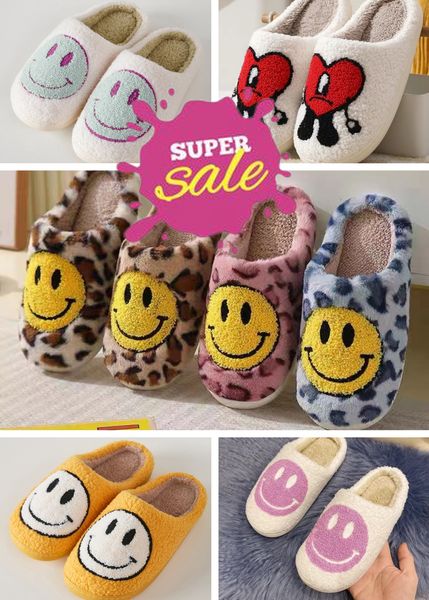 lippers Hiver Femmes Pantoufle Sourire Visage Modèle Femmes Fourrure Pantoufles Mignon Dessin Animé Chaud En Peluche Couple Chaussures Intérieur Automne Hommes Moelleux Glisser