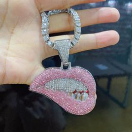 Lèvres cubiques zircone pendentif colliers glacé tennis chaîne cubaine rappeur hommes hip hop bijoux collier bracelets or argent Miami204H