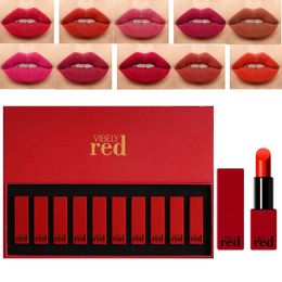 Rouge à lèvres 10 couleurs velours mat rouge à lèvres ensemble longue durée imperméable hydratant lèvres Blam maquillage cosmétiques cadeaux de Noël kit cadeau 231121