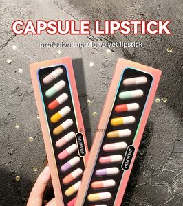 Lippenstift 12 kleur mini capsule lippenstift set waterdichte stok gratis cup draagbare pil lippenstift langdurige lippenstift DIY vrouwelijke lippenstift make-up 230718