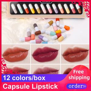 Lápiz labial 12 piezas/colores/caja creativo encantador maquillaje de belleza Mini bolsillo Kawaii lápiz labial de trabajo para niña mujer regalo presente 230823