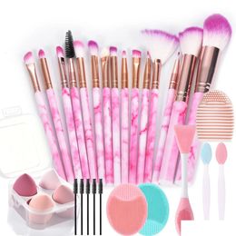 Lippenstift 15-delige marmeren make-upborstels set met sponzen Gezichtswasborstel Make-up gereedschap 231020 Drop Delivery Dhgj6