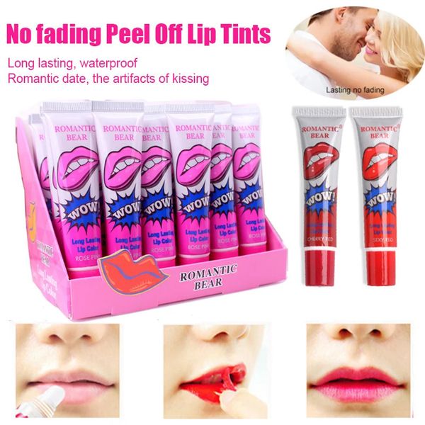 Rouge à lèvres 24 pcs/lot saveur de fruit Peel Off liquide rouge à lèvres imperméable longue durée brillant à lèvres Pack Tatoo 6 couleurs en gros Lipgloss 231121