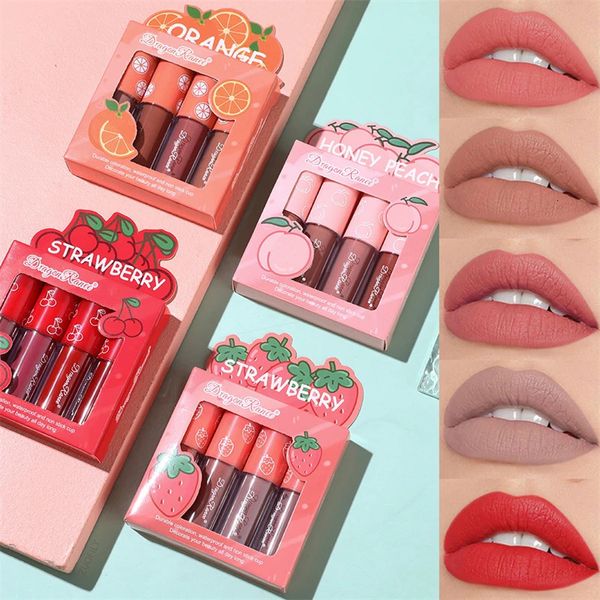 Lápiz labial 4PCSSet Terciopelo Mate Brillo de labios Líquido Lápiz labial Impermeable Duradero Maquillaje de labios desnudo Mujeres Tinte de labios rojo Cosméticos coreanos 231016