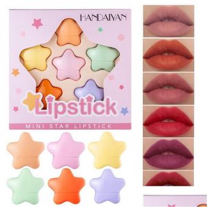 Lápiz labial 6 Color Star Mini Set para niñas Portátil Duradero Fácil de usar Mujeres Maquillaje Handaiyan Lipsticks Kit Drop Entrega Salud Dhzp9