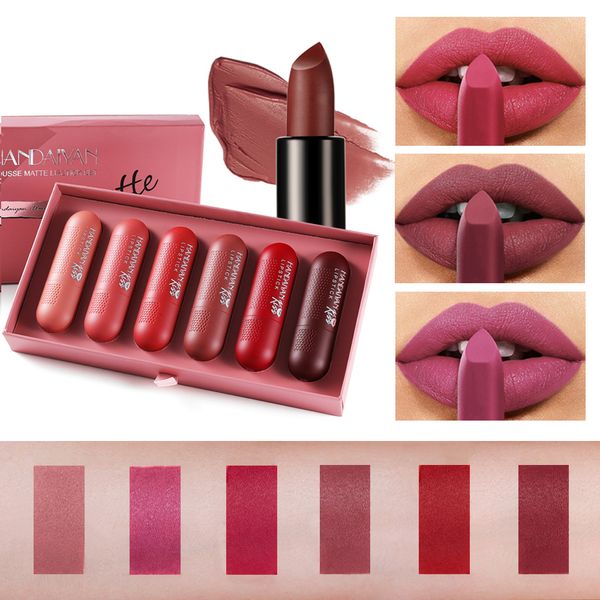 Rouge à lèvres 6 couleurs / boîte Nude Matte Rouge à lèvres Set Arrive Maquillage Étanche Bullet Lip Stick Kit Texture Lisse Maquillage Cosmétiques Baume à Lèvres 230919