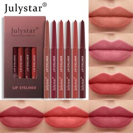 Lippenstift 6 kleuren Lipliner potlood Lipmake-up Lippenstiftpotloden Waterdichte Lipliner Lady Charming Lip Liner Cosmetische Maquiagem Lipstick Pen 231017