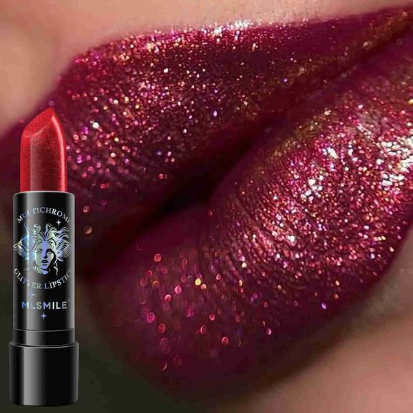 Lápiz labial 6 colores brillo lápiz labial impermeable de larga duración diamante nacarado metálico lápiz labial negro brillo de labios mujeres labios maquillaje cosmético L2403