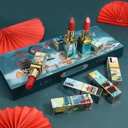 Lipstick Classic Traje de lápiz labial de estilo chino de 8 piezas impermeable y duradero hidratante adecuado para cosméticos de mujer Elementos chinos 230718