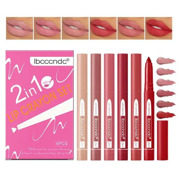 Lápiz labial Crayón Lápiz labial Delineador de labios cremoso Lápiz labial mate Lápiz de lápiz labial de larga duración de 6 colores Sacapuntas incorporado Delineador de labios nude aterciopelado Maquillaje 231017