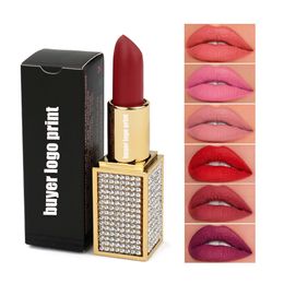 Lápiz labial Tubo de diamante 14 colores de larga duración sin taza Barra de labios Rouge 3,5 g Coloris Maquillaje Barras de labios clásicas mate Alta calidad personalizada