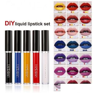Lippenstift handaiyan diy buis vloeibare lipstick set 5 kleuren moisturizer water resistent gemakkelijk te dragen lucht zachte mist make -up lipgloss druppel dhogw