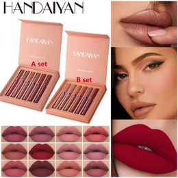 Lippenstift HANDAIYAN Lipgloss Make-up vloeistof Lippenstift Cosmetica Mat Langdurig waterdicht Fluwelen lipgloss Drop Ship Lips TTMMBI Make Up 230725