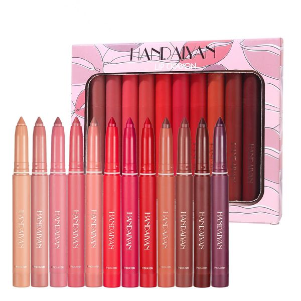 Rouge à lèvres Handaiyan Matte Lip Crayon 12 Pen Set Rotare et coupe Dualuse imperméable longue durée coupe antiadhésive facile à porter maquillage L Dh3Lk