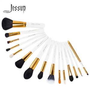 Lápiz labial Jessup Brushes 15pcs Set de maquillaje Base en polvo Sombra de ojos Mezcla Maquillaje Kits de herramientas Shadow Liner Lip White Gold T103 231102