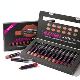 Lipstick Langmanni 12 Set anti -aanbak Cup Matte make -up Koreaanse modegeschenken voor vrouwen 230816