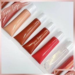 Lippenstift Lippenstift Kant-en-klare lipgloss Nude-kleuren Gepigmenteerde groothandel Private Label Gedrukt op verpakking 15 ml Knijptube Vegan Cruelty Dhf4X