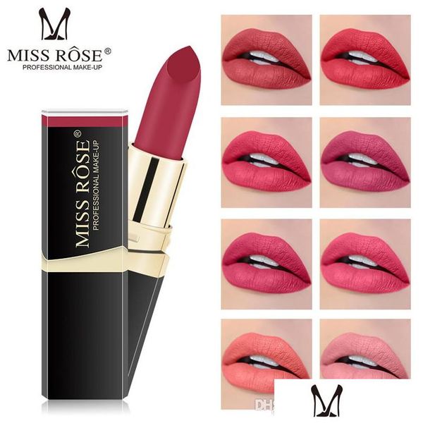 Lápiz labial Miss Rose 42 colores Y Matte Veet Pigment Lips Baton Impermeable Lápiz labial de larga duración Maquillaje Cosméticos Drop Delivery Health Dhhws