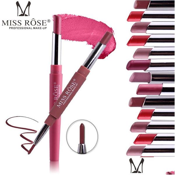 Lápiz labial Miss Rose Woman Lip Liner Lápiz Impermeable Mate Veet Fácil de usar Matic Rotación Mtifunction Doble Labios Maquillaje Drop Deli Dh0Ny