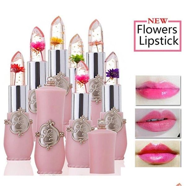 Lápiz labial Hidratante Brillo de labios Transparente Jalea Flor Temperatura Cambio de color Maquillaje impermeable Bálsamo Gota Entrega Salud Belleza L Dhn3H