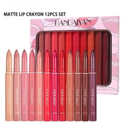 Lápiz labial rosa desnudo mate lápiz labial mate brillo de labios sólido impermeable lápiz labial de larga duración lápiz delineador de labios bolígrafos maquillaje de labios 12 unids/set 231017