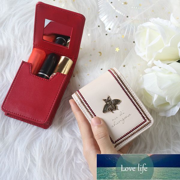 Pack de rouge à lèvres Mini Portable première couche de peau de vache avec miroir sac cosmétique étui de rouge à lèvres boîte de rangement japonaise et coréenne douce le fa229J