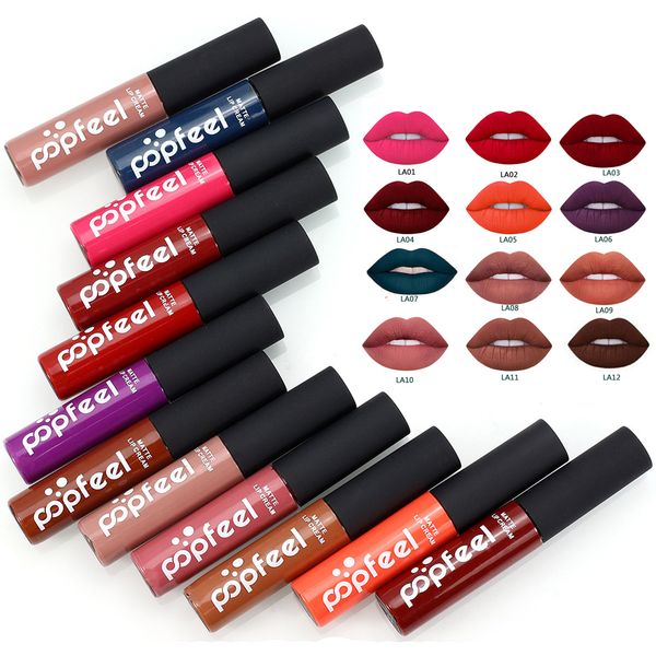 Rouge à lèvres POPFEEL 6 / 12Pcs Rouge à lèvres liquide Set Stick Free Cup Super Matte Velvet Imperméable Longue durée Hydratant Brillant À Lèvres Maquillage 230704