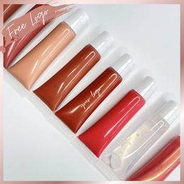 Lippenstift vooraf gemaakte lipgloss naakt kleuren gepigmenteerd groothandel privélabel bedrukt op pakket 15 ml squeeze buis veganistische wreedheid gratis 230823