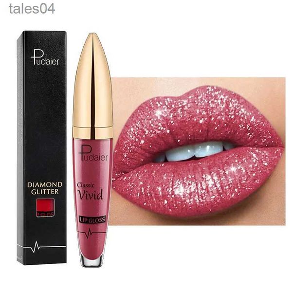 Lápiz labial Pudaier Glitter Velvet Matte Brillo de labios Impermeable Duradero Rojo Negro Líquido Lápices labiales Maquillaje Sexy Shiny Lip Tint Cosmetic 240313