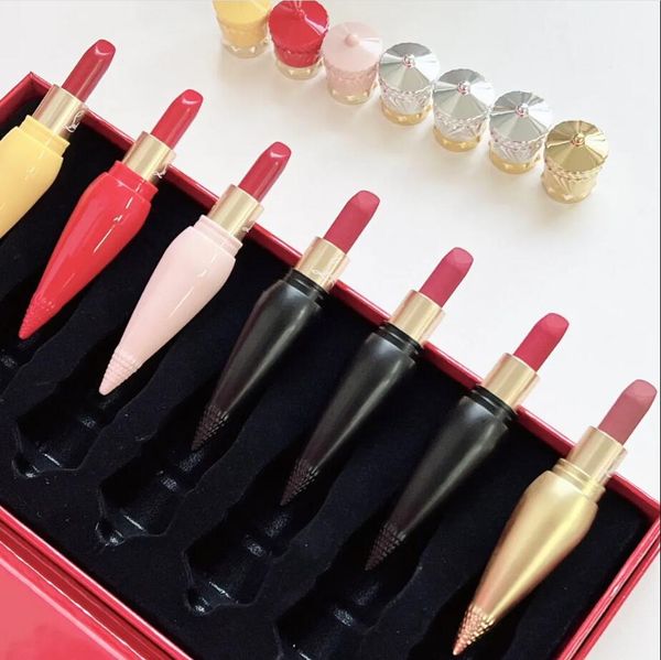 Ensemble de rouge à lèvres 3 pièces Mini mat voyage version diamant radis tube rouge en forme de T récipient de couleur exclusif poudre baiser rouge à lèvres ensemble brillant cosmétique satiné couleur des lèvres