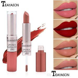 Rouge À Lèvres Teayason 12 Couleurs Double Tête Longue Durée Labiales Nude Et Naturel Mat Coupe Antiadhésive Pour Les Lèvres Maquillage Drop Delivery Health Dhgjk