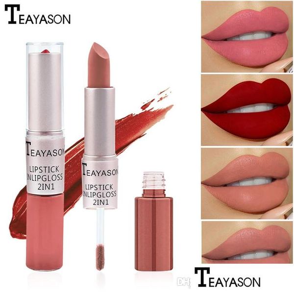 Lápiz labial Teayason 12 colores Doublehead Larga duración Labiales Desnudo y mate natural Taza antiadherente para labios Maquillaje Gota Entrega Salud Dhgjk