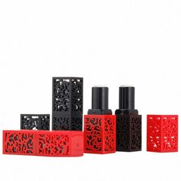 Tube de rouge à lèvres 12,1 mm vide noir style creux carré emballage cosmétique bouteille rechargeable 20 / 50pcs baume à lèvres en plastique ctainers u6fd #