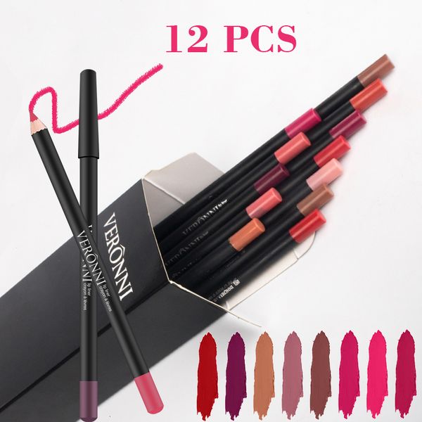 Rouge à lèvres VERONNI 12 ColorsSet Sexy Matte Lip Stick Lipliner Liner Crayon Mat Nude Lipsliner Pen Set Beauté Maquillage Outil Cosmétique 230808