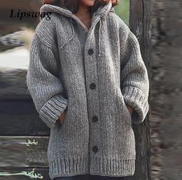 Lipswag 5XL Vintage poche ample Cardigans pulls femmes automne hiver à manches longues bouton pull décontracté grande taille manteau femme V19343188