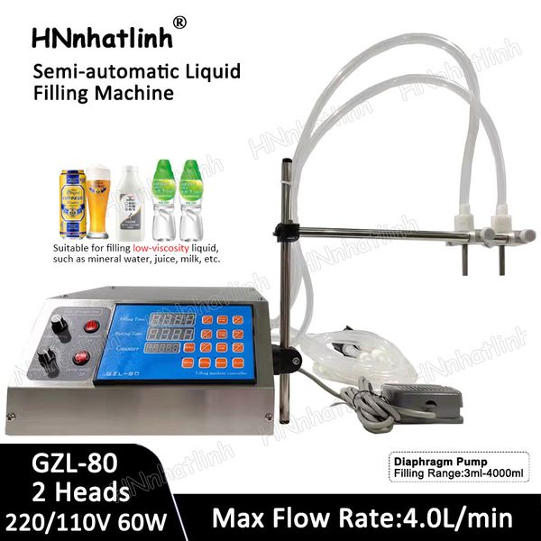 Máquina de llenado de líquidos bomba de diafragma botella tubo Vial Perfume agua Mineral jugo aceite eléctrico Digital GZL-80 con 2 cabezales