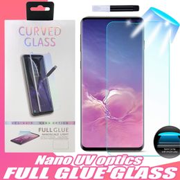 Vidrio protector de pantalla templado con pegamento líquido completo para Samsung Galaxy S20 Ultra Note 20 10 S10 plus oneplus 8 Gafas amigables con luz UV