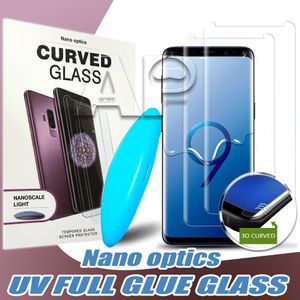 Vloeibare lijmkas vriendelijk gehard glas voor iPhone 11 Pro XS Max Samsung Galaxy S22 S21 S20 Opmerking 10 9 Plus met UV Light Protector