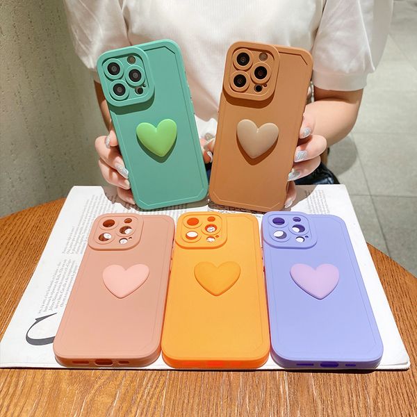 Cajas de teléfono de amor de silicona líquido 3D para iPhone 13 12 11 Pro X XS MAX XR 7 8 PLUS SE Cuadrado Funda suave a prueba de golpes Coque