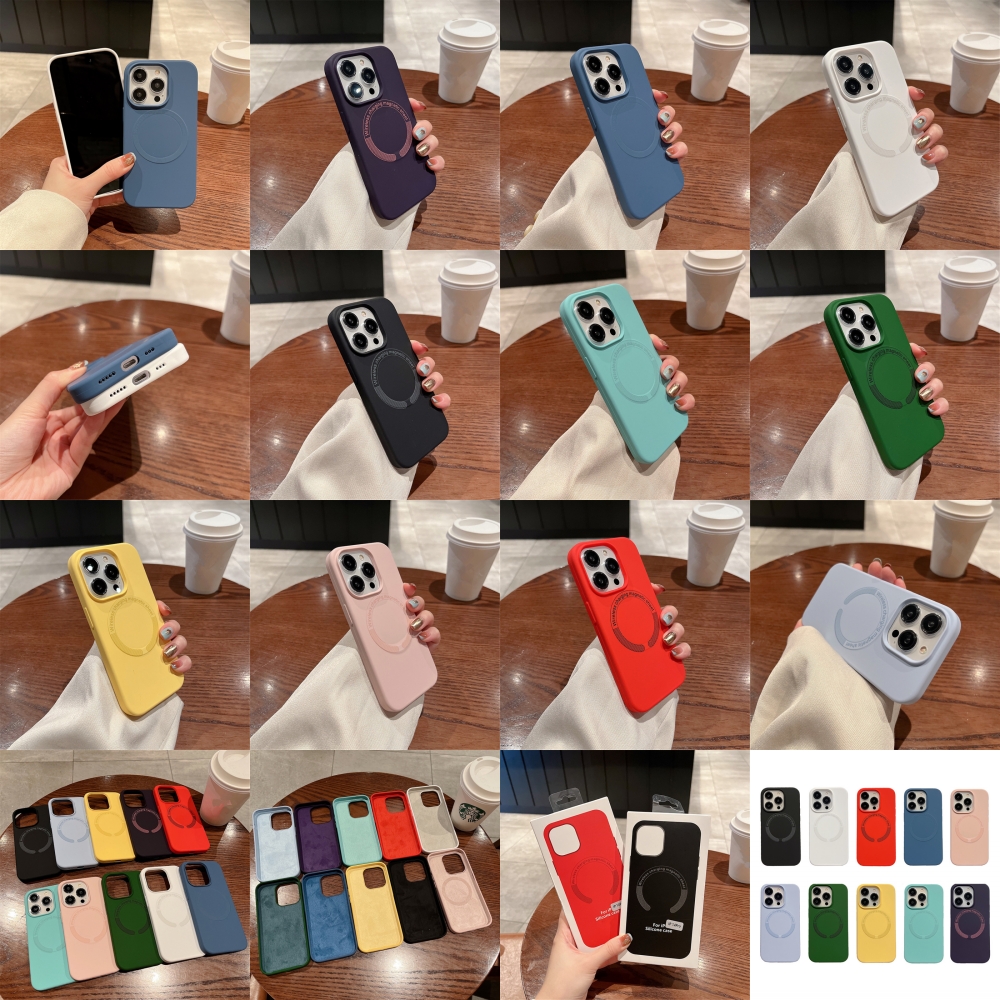 Liquid silicone magnetic phone case suitable for iPhone 15Pro Max 14 13 12 11 with individual packing 10 Colors