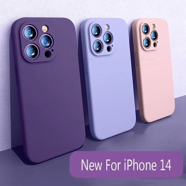 Funda de teléfono suave de silicona líquida para Apple iPhone 14 13 12 11 Pro Max 13 Mini 14 Plus 14Pro 13Pro Funda de microfibra a prueba de golpes Cuadrada con logotipo