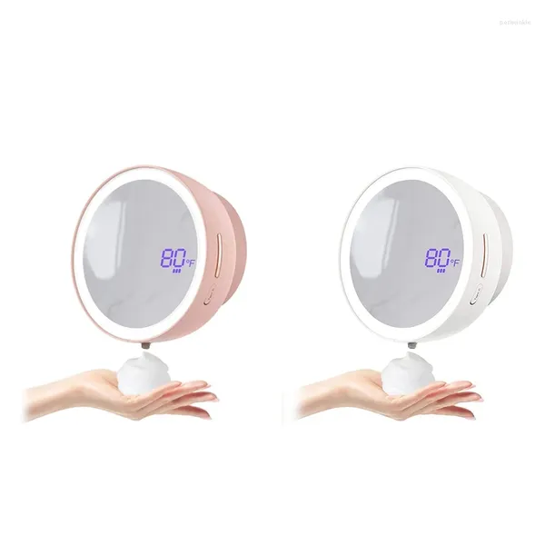 Distributeur de savon liquide 1 ensemble main moussante Rechargeable automatique avec miroir lumineux de remplissage rose