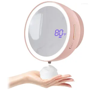 Distributeur de savon liquide, 1 ensemble, Rechargeable, moussant, mural, avec lumière de remplissage, miroir rose, 1 ensemble