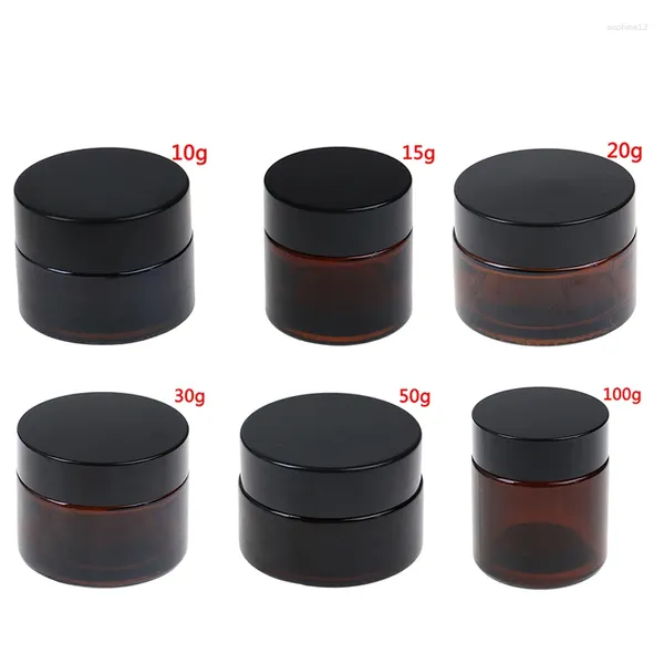 Dispensateur de savon liquide 10g / 20g / 30g / 50g Verre Amber Brown Cosmetic Face Cream Bouteilles à lèvres Jar Pot Makeup Makeup Store Filals