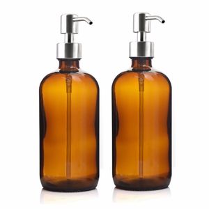 Liquid Soap Dispenser 16 oz grote 500 ml vloeibare zeepdispenser Amber Glass Pompfles met roestvrijstalen lotionpomp voor zelfgemaakte lotions wasmiddel 230317